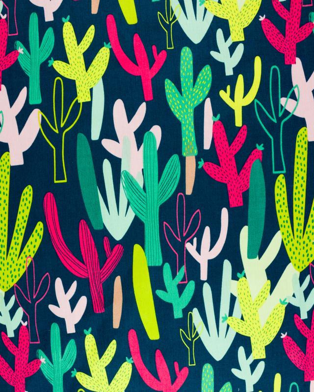 Cactus cotton poplin Navy Blue - Tissushop